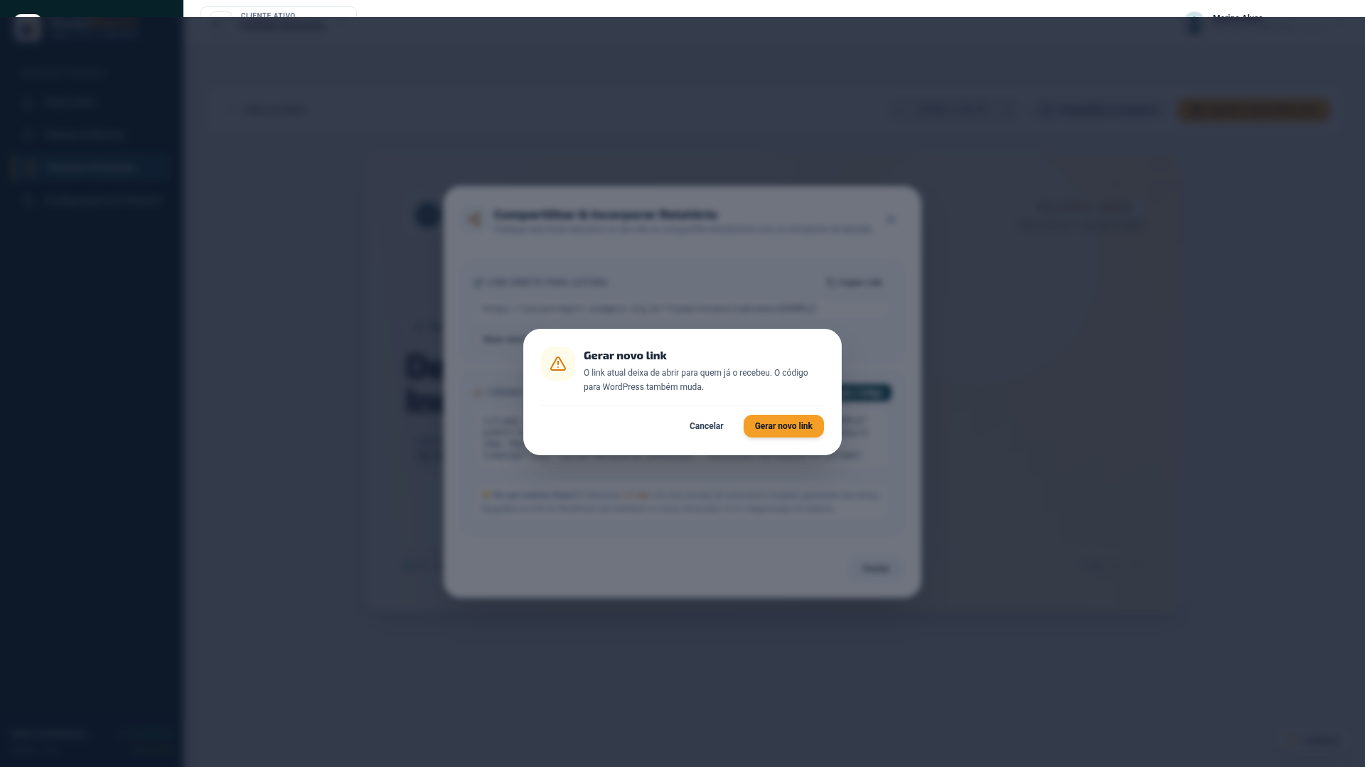 Pedido de confirmação ao gerar novo link, avisando que o link atual deixa de abrir